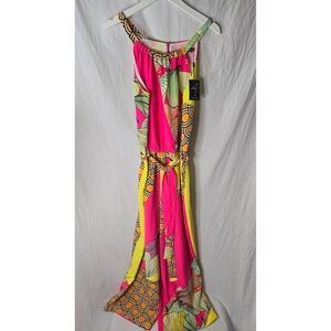 Gabby Isabella Yellow & Fuchsia Patchwork Tie-Waist Sleeveless Jumpsuit size MED